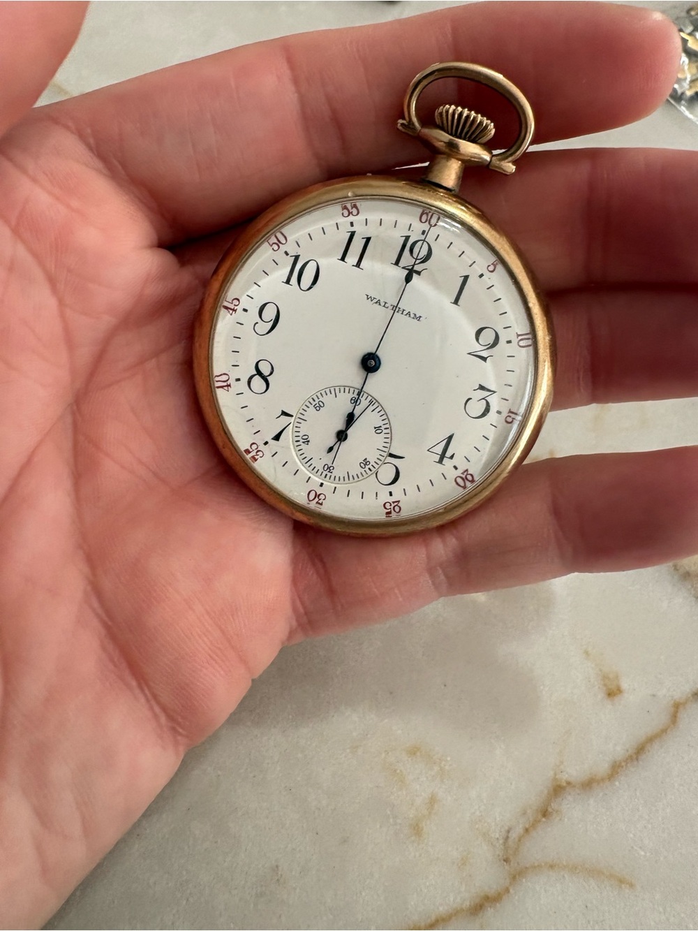 Waltham Gold filled 1917 7j jewel Pocket Watch with White Dial running
